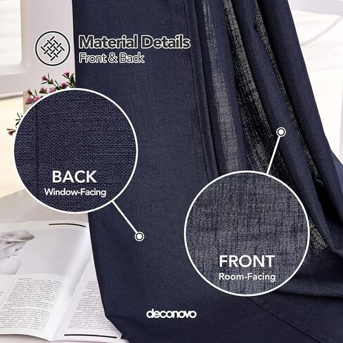 Deconovo Faux Linen Window Drapes Linen Look Panels Solid Grommet Curtains for Living Room Semi Sheer Curtain Navy Blue 52x84 Inch 2 Panels in Kuwait