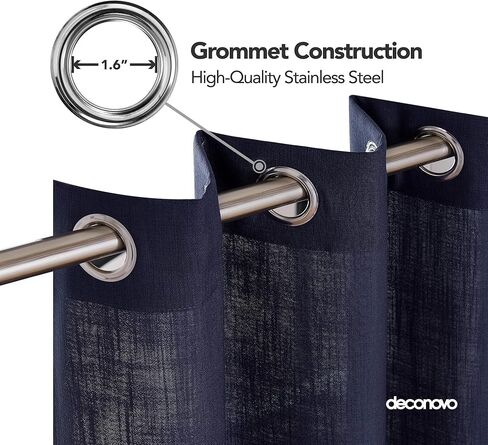 Deconovo Faux Linen Window Drapes Linen Look Panels Solid Grommet Curtains for Living Room Semi Sheer Curtain Navy Blue 52x84 Inch 2 Panels in Kuwait