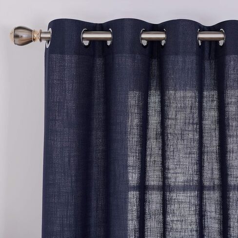 Deconovo Faux Linen Window Drapes Linen Look Panels Solid Grommet Curtains for Living Room Semi Sheer Curtain Navy Blue 52x84 Inch 2 Panels in Kuwait