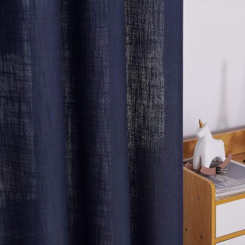 Deconovo Faux Linen Window Drapes Linen Look Panels Solid Grommet Curtains for Living Room Semi Sheer Curtain Navy Blue 52x84 Inch 2 Panels in Kuwait