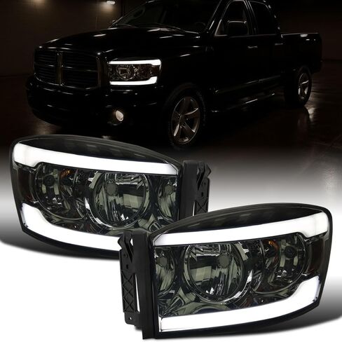 Ronnin - يناسب 2006-2009 دودج رام 1500 2500 3500 ترقية أنبوب LED تشغيل أضواء المصابيح الأمامية زوج استبدال الجمعية | أسود in Kuwait