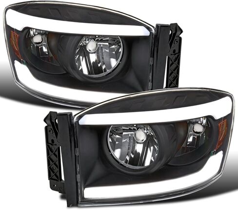 Ronnin - Fits 2006-2009 Dodge Ram 1500 2500 3500 Upgraded LED Tube Running Lights Headlights Replacement Assembly Pair | Black in Saudi Arabia