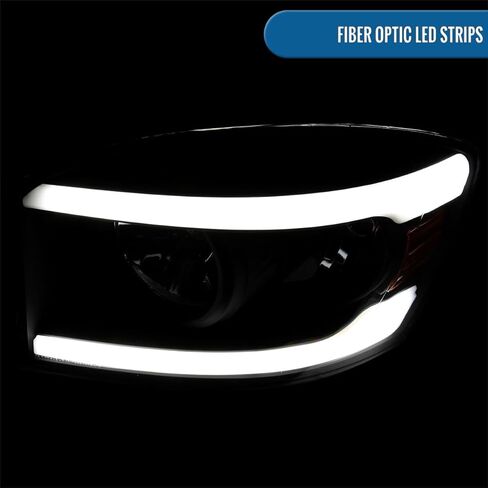 Ronnin - Fits 2006-2009 Dodge Ram 1500 2500 3500 Upgraded LED Tube Running Lights Headlights Replacement Assembly Pair | Black in Saudi Arabia