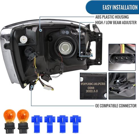 Ronnin - Fits 2006-2009 Dodge Ram 1500 2500 3500 Upgraded LED Tube Running Lights Headlights Replacement Assembly Pair | Black in Saudi Arabia