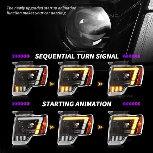 Archaic Headlights Assembly Compatible for Ford F150 2009-2014 All Trim, Amber/White DRL Headlamps with Sequential Turn Signal for F150 XL/XLT/STX/Lariat/KR/Platinum/Limited/Raptor, Plug & Play, Pair in Saudi Arabia