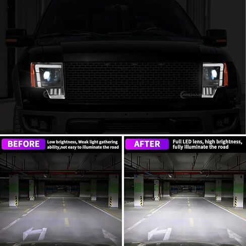 Archaic Headlights Assembly Compatible for Ford F150 2009-2014 All Trim, Amber/White DRL Headlamps with Sequential Turn Signal for F150 XL/XLT/STX/Lariat/KR/Platinum/Limited/Raptor, Plug & Play, Pair in Saudi Arabia