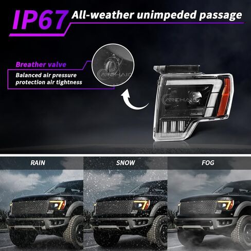 Archaic Headlights Assembly Compatible for Ford F150 2009-2014 All Trim, Amber/White DRL Headlamps with Sequential Turn Signal for F150 XL/XLT/STX/Lariat/KR/Platinum/Limited/Raptor, Plug & Play, Pair in Saudi Arabia
