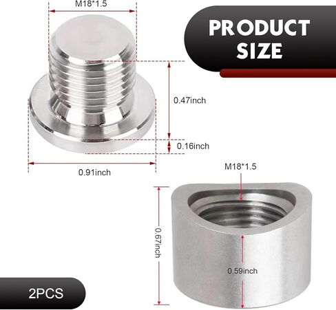 M18X1.5 O2 Sensor Adapter, Stainless Steel Notched Style Mounting Bung and Plug, Thread Oxygen Sensor Bung Fittings, for 3 inch Pipe in Kuwait