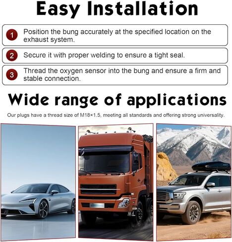 M18X1.5 O2 Sensor Adapter, Stainless Steel Notched Style Mounting Bung and Plug, Thread Oxygen Sensor Bung Fittings, for 3 inch Pipe in Kuwait