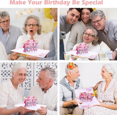 Happy 90th Birthday Card, 3D Floral Pop up 90th Birthday Cards for Women Wife Mom Sister Friend, Elegant Greeting Cards Birth Day Gifts Includes Blank Envelope, 5" X7" in Saudi Arabia
