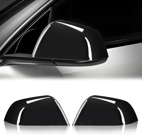 2 PCS Side Mirror Covers Compatible with Tes-la Model 3 2017 2018 2019 2020 2021 2022 2023 2024 2025, Left & Right Side Rearview Mirror Guard Cover, Mirror Cap, Gloss Black in Saudi Arabia