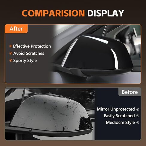 2 PCS Side Mirror Covers Compatible with Tes-la Model 3 2017 2018 2019 2020 2021 2022 2023 2024 2025, Left & Right Side Rearview Mirror Guard Cover, Mirror Cap, Gloss Black in Saudi Arabia