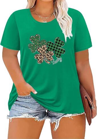 Women's Plus Size St Patricks Day T-Shirt Women Lucky Clover Graphic Irish Tee Casual Short Sleeve Graphic Tees in Saudi Arabia