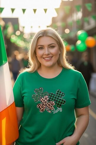 Women's Plus Size St Patricks Day T-Shirt Women Lucky Clover Graphic Irish Tee Casual Short Sleeve Graphic Tees in Saudi Arabia