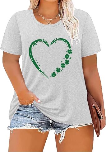Women's Plus Size St Patricks Day T-Shirt Women Lucky Clover Graphic Irish Tee Casual Short Sleeve Graphic Tees in Saudi Arabia
