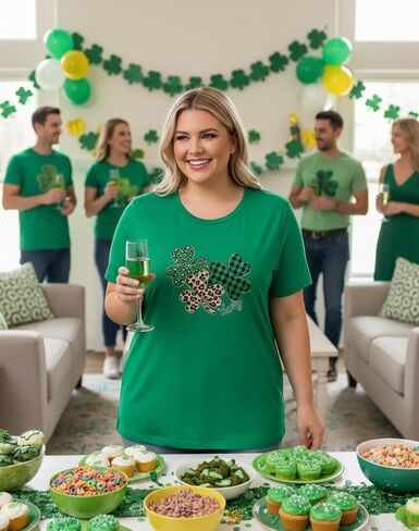 Women's Plus Size St Patricks Day T-Shirt Women Lucky Clover Graphic Irish Tee Casual Short Sleeve Graphic Tees in Saudi Arabia