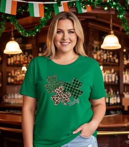 Women's Plus Size St Patricks Day T-Shirt Women Lucky Clover Graphic Irish Tee Casual Short Sleeve Graphic Tees in Saudi Arabia