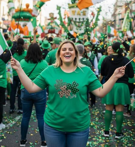 Women's Plus Size St Patricks Day T-Shirt Women Lucky Clover Graphic Irish Tee Casual Short Sleeve Graphic Tees in Saudi Arabia