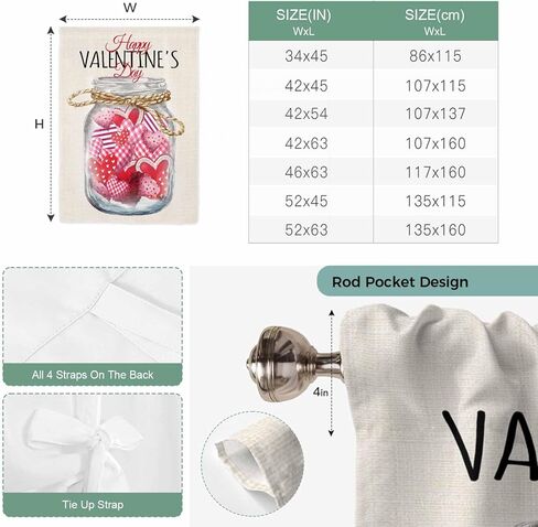 Valentine's Day Tie Up Curtains for Window, Rustic Pink Love Hearts Bottle Burlap Thermal Insulated Balloon Shade Adjustable Rod Pocket Curtains Valance Panels for Kitchen Bathroom Café 42'' x 45'' in Saudi Arabia