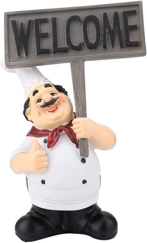 Chef Figurines Kitchen Decor, Holding Welcome Board Chef Decorative Figurine French Chef Sculpture Cook Statue Modern Desktop Statue Ornament for Home Bar Coffee Shop Decor in Kuwait