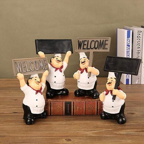 Chef Figurines Kitchen Decor, Holding Welcome Board Chef Decorative Figurine French Chef Sculpture Cook Statue Modern Desktop Statue Ornament for Home Bar Coffee Shop Decor in Kuwait