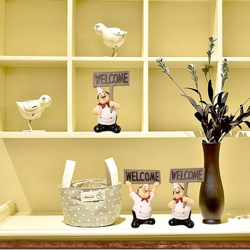 Chef Figurines Kitchen Decor, Holding Welcome Board Chef Decorative Figurine French Chef Sculpture Cook Statue Modern Desktop Statue Ornament for Home Bar Coffee Shop Decor in Kuwait