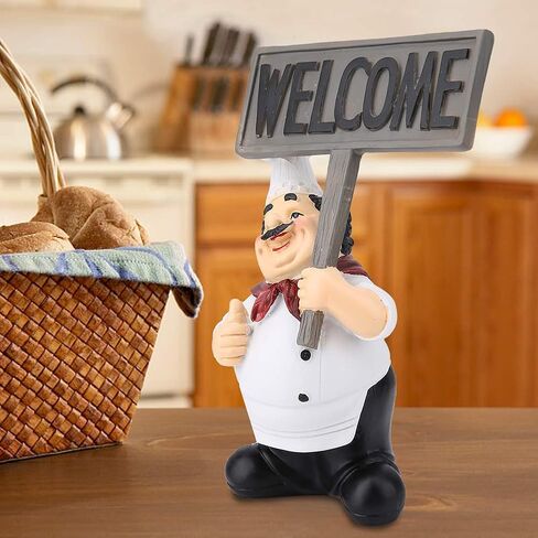 Chef Figurines Kitchen Decor, Holding Welcome Board Chef Decorative Figurine French Chef Sculpture Cook Statue Modern Desktop Statue Ornament for Home Bar Coffee Shop Decor in Kuwait