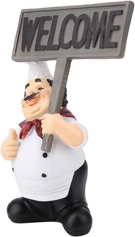 Chef Figurines Kitchen Decor, Holding Welcome Board Chef Decorative Figurine French Chef Sculpture Cook Statue Modern Desktop Statue Ornament for Home Bar Coffee Shop Decor in Kuwait