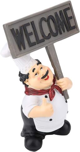 Chef Figurines Kitchen Decor, Holding Welcome Board Chef Decorative Figurine French Chef Sculpture Cook Statue Modern Desktop Statue Ornament for Home Bar Coffee Shop Decor in Kuwait