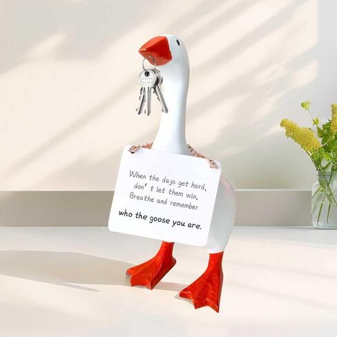 Desk Goose 7 inch Cute Mini Desktop Goose Statue with Three Positive Cards Funny Goose Figurine Table Decor House Warming Christmas Birthday Gifts(Positive) in Saudi Arabia