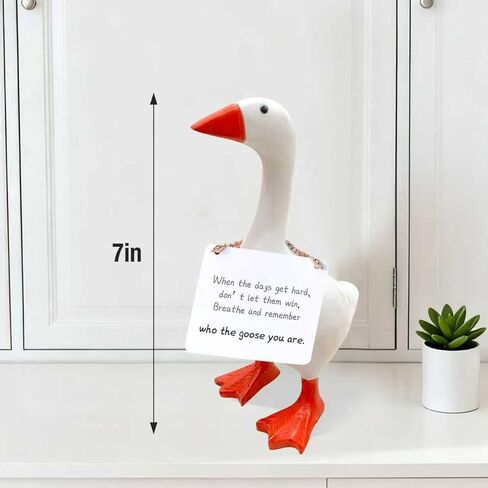 Desk Goose 7 inch Cute Mini Desktop Goose Statue with Three Positive Cards Funny Goose Figurine Table Decor House Warming Christmas Birthday Gifts(Positive) in Saudi Arabia