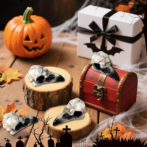 Bbiamsleep 4 Pcs Halloween Raven Skull Figurine Gothic Raven Animal Skulls Resin Raven Skulls Statue for DIY Projects Gothic Halloween Bird Bone Skeleton Decor(Black) in Kuwait