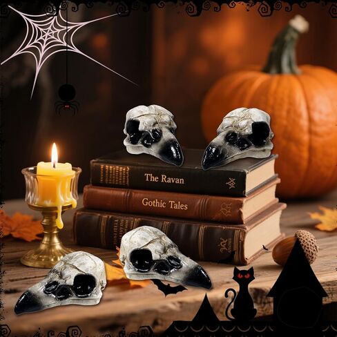 Bbiamsleep 4 Pcs Halloween Raven Skull Figurine Gothic Raven Animal Skulls Resin Raven Skulls Statue for DIY Projects Gothic Halloween Bird Bone Skeleton Decor(Black) in Kuwait