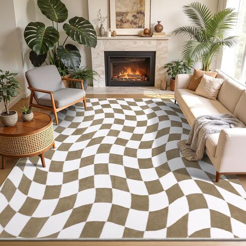 Yamaziot 5x7 Checkered Area Rug, Non-Slip Soft Washable Living Room Rug with Rubber Backing, Low Pile Rug Floor Carpet for Dinning Room, Bedroom, Black in Kuwait