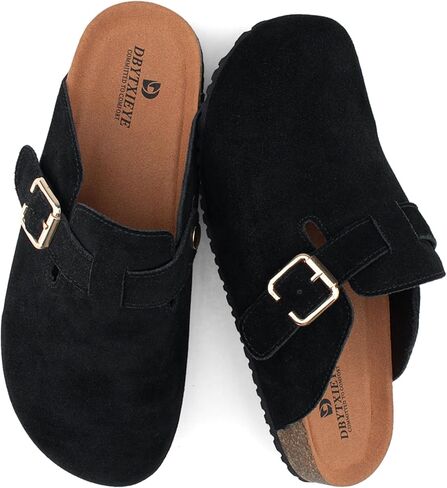 صندل نسائي من الجلد السويدي سهل الارتداء مع دعم لقوس القدم باللون الرمادي الداكن in Kuwait