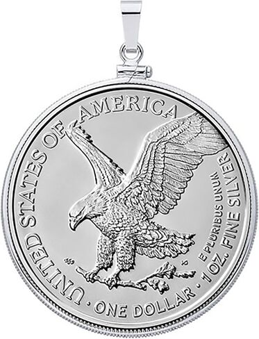 Solid Sterling Silver Coin Bezel for 1 oz American Eagle Silver Dollar Rhodium Plated for enhanced durability, shine, and tarnish resistance. Pendant Bezel, Charm Pendant, Made in the USA in Kuwait