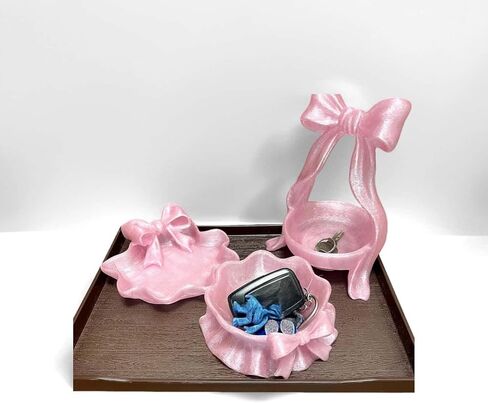 Bow Shaped Storage Tray ，Bow Key Holder Jewelry Dish，Cute Bowknot Shaped Jewelry Organizer for Home Entryway Storage Decoration Display Stand （3PCS， four colors） (Pink) in Saudi Arabia