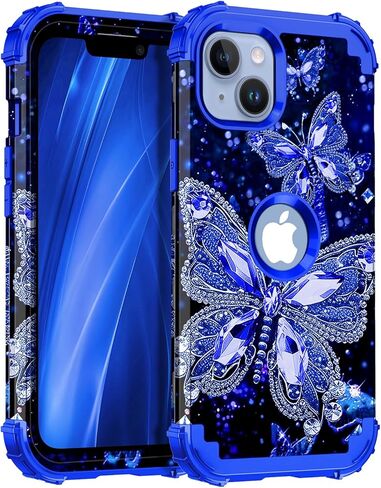 Miqala Compatible with iPhone 13 Case & iPhone 14 Case,Glow in The Dark Three Layer Heavy Duty Shockproof Hard Plastic Bumper+Soft Silicone Protective Case for iPhone 13/14 6.1 inch,Dark Butterfly in Saudi Arabia