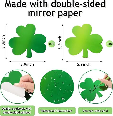 60Pcs St. Patrick's Day Cutouts Metallic Foil Shamrock Shape Cutouts Irish Clover Cardboard Paper Cutting for DIY Crafts Classroom Bulletin Board Decor in Saudi Arabia