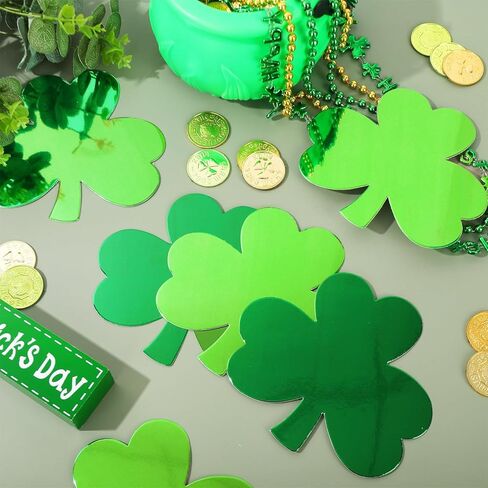 60Pcs St. Patrick's Day Cutouts Metallic Foil Shamrock Shape Cutouts Irish Clover Cardboard Paper Cutting for DIY Crafts Classroom Bulletin Board Decor in Saudi Arabia
