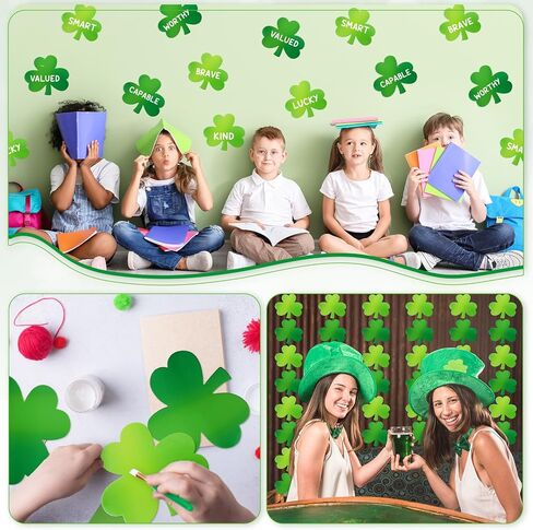 60Pcs St. Patrick's Day Cutouts Metallic Foil Shamrock Shape Cutouts Irish Clover Cardboard Paper Cutting for DIY Crafts Classroom Bulletin Board Decor in Saudi Arabia