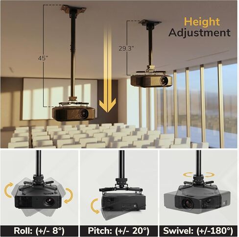 جبل عليه! حامل سقف لجهاز العرض PRO، حامل جهاز عرض السقف عالي التحمل من الدرجة التجارية، سعة وزن 77 رطلاً in Kuwait