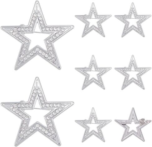 DICOSMETIC 8Pcs Shiny Rhinestone Star Brooch Platinum Golden Five Pointed Star Brooch Pin Rhinestone Stars Lapel Pin Metal Brooches for Women Fashion Crystal Pins for Wedding Party Jewelry in Saudi Arabia