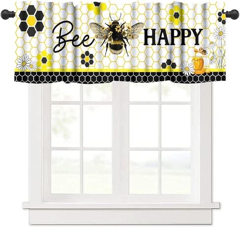 Bee Happy Curtain Valance, Yellow Sweet Honey White Daisy Kitchen Short Window Treatment for Dining Room Living Room Bedroom, 54x18Inch in Saudi Arabia