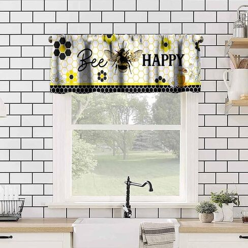 Bee Happy Curtain Valance, Yellow Sweet Honey White Daisy Kitchen Short Window Treatment for Dining Room Living Room Bedroom, 54x18Inch in Saudi Arabia