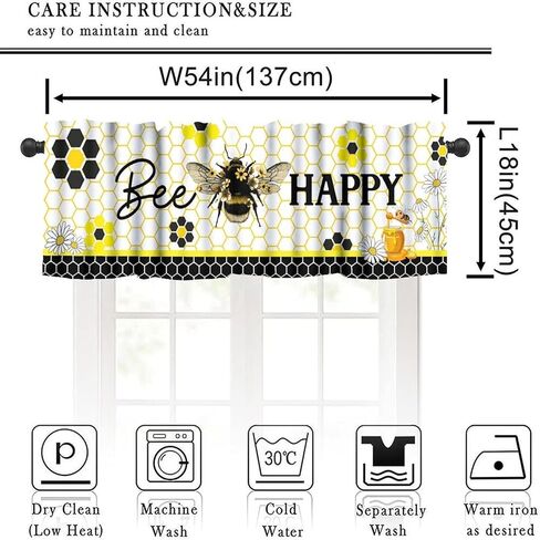 Bee Happy Curtain Valance, Yellow Sweet Honey White Daisy Kitchen Short Window Treatment for Dining Room Living Room Bedroom, 54x18Inch in Saudi Arabia