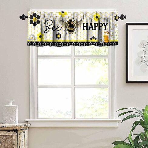 Bee Happy Curtain Valance, Yellow Sweet Honey White Daisy Kitchen Short Window Treatment for Dining Room Living Room Bedroom, 54x18Inch in Saudi Arabia