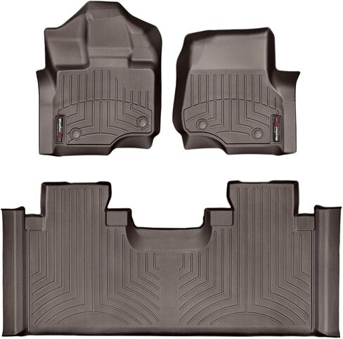 بطانات أرضية مخصصة من WeatherTech لسيارة Ford F-150، F-150، F-150 Raptor - الصف الأول والثاني (44697-1-3)، أسود in Kuwait