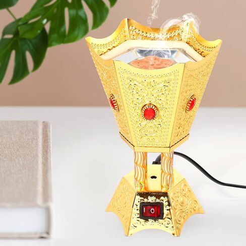 مبخرة كهربائية من باخور، طراز الشرق الأوسط، مبخرة كهربائية على سطح الطاولة، مبخرة معدنية للمنزل والمكتب واليوجا والمنتجعات الصحية باللون الذهبي in Saudi Arabia