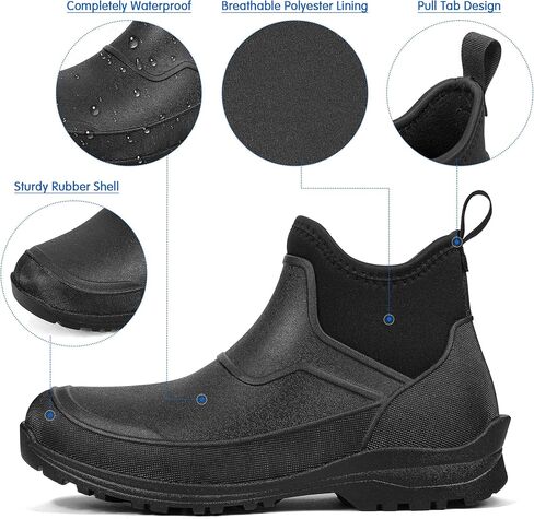 DKSUKO Men's Waterproof Neoprene Ankle Boots,Durable Insulated Rubber Slip On Water Deck Boots,Outdoor Rain Footwear,Anti-Slip Mud Shoes in Saudi Arabia